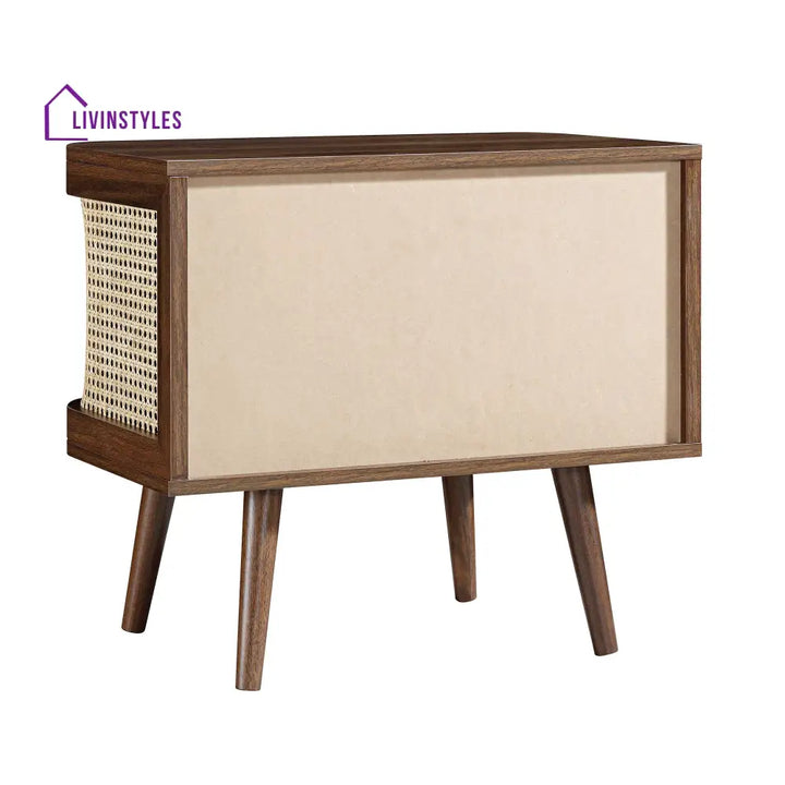 Izzy Curved Rattan Bedside Table Walnut Bedside Table