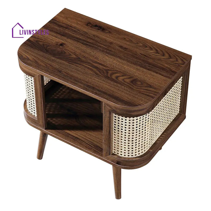 Izzy Curved Rattan Bedside Table Walnut Bedside Table