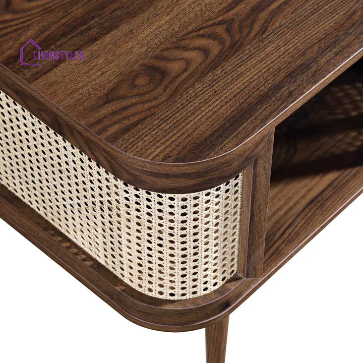 Izzy Curved Rattan Bedside Table Walnut Bedside Table
