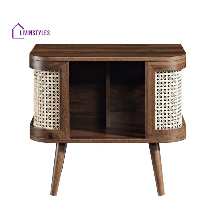 Izzy Curved Rattan Bedside Table Walnut Bedside Table
