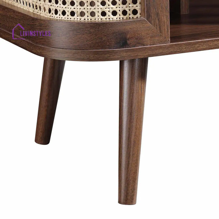 Izzy Curved Rattan Bedside Table Walnut Bedside Table