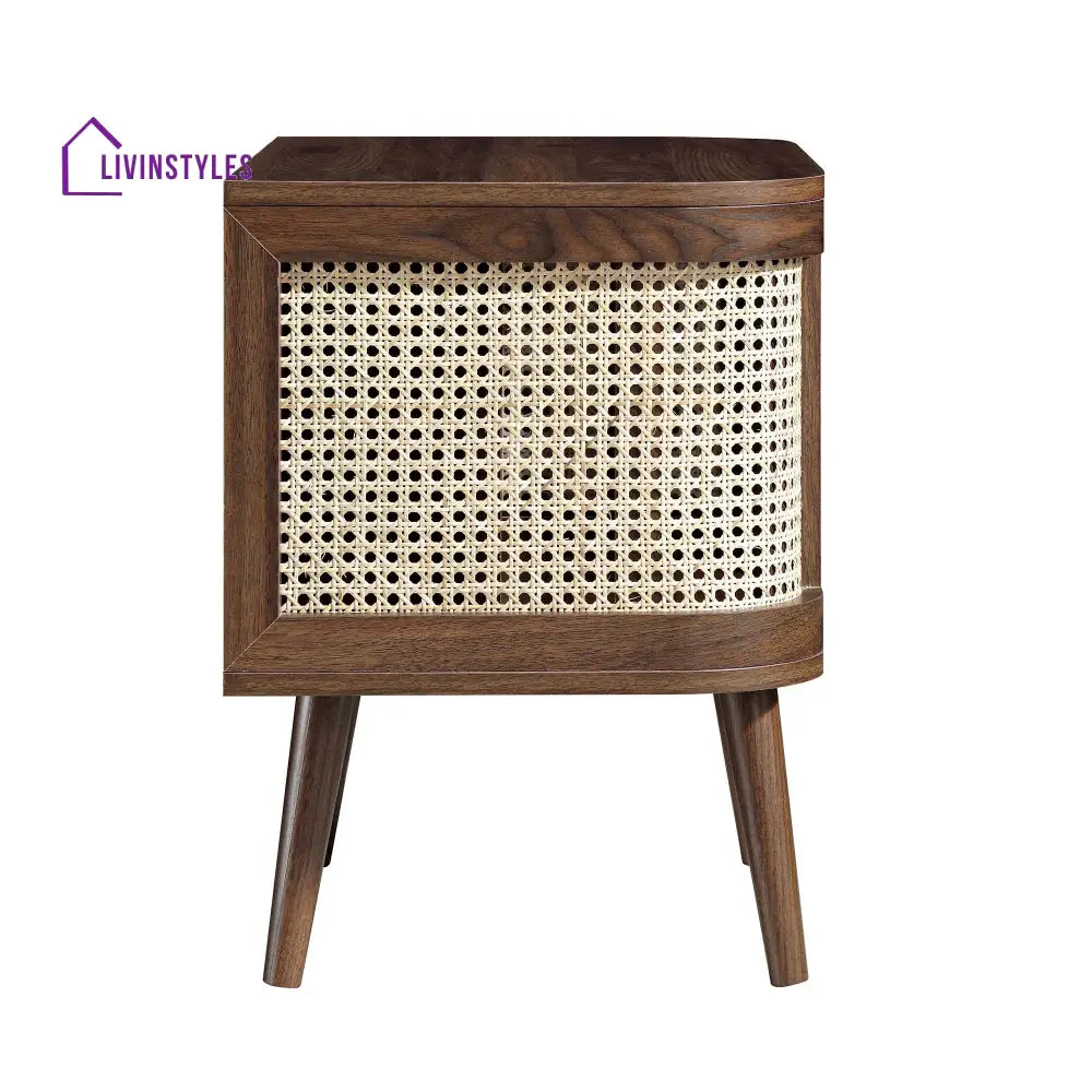 Izzy Curved Rattan Bedside Table Walnut Bedside Table