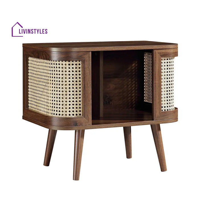 Izzy Curved Rattan Bedside Table Walnut Bedside Table