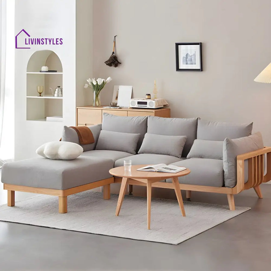 Bhuvika Solid Wood L Shaped Sofa Set for Living Room