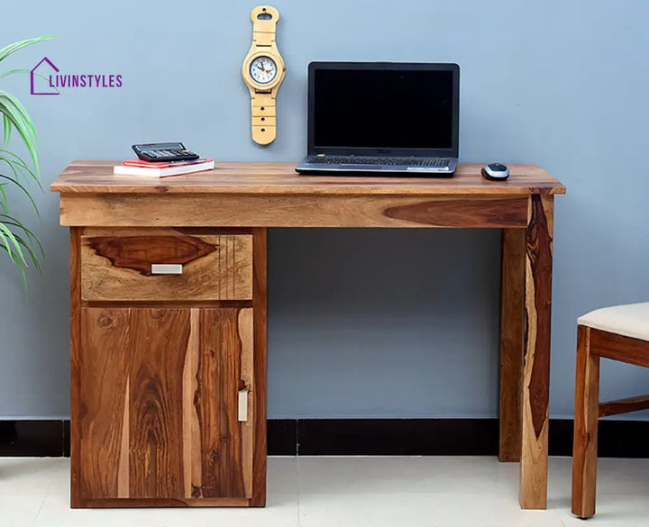 Bianca Solid Wood Writing Study Table Study Laptop Desk with Drawer Rustic Teak Finish Study Table