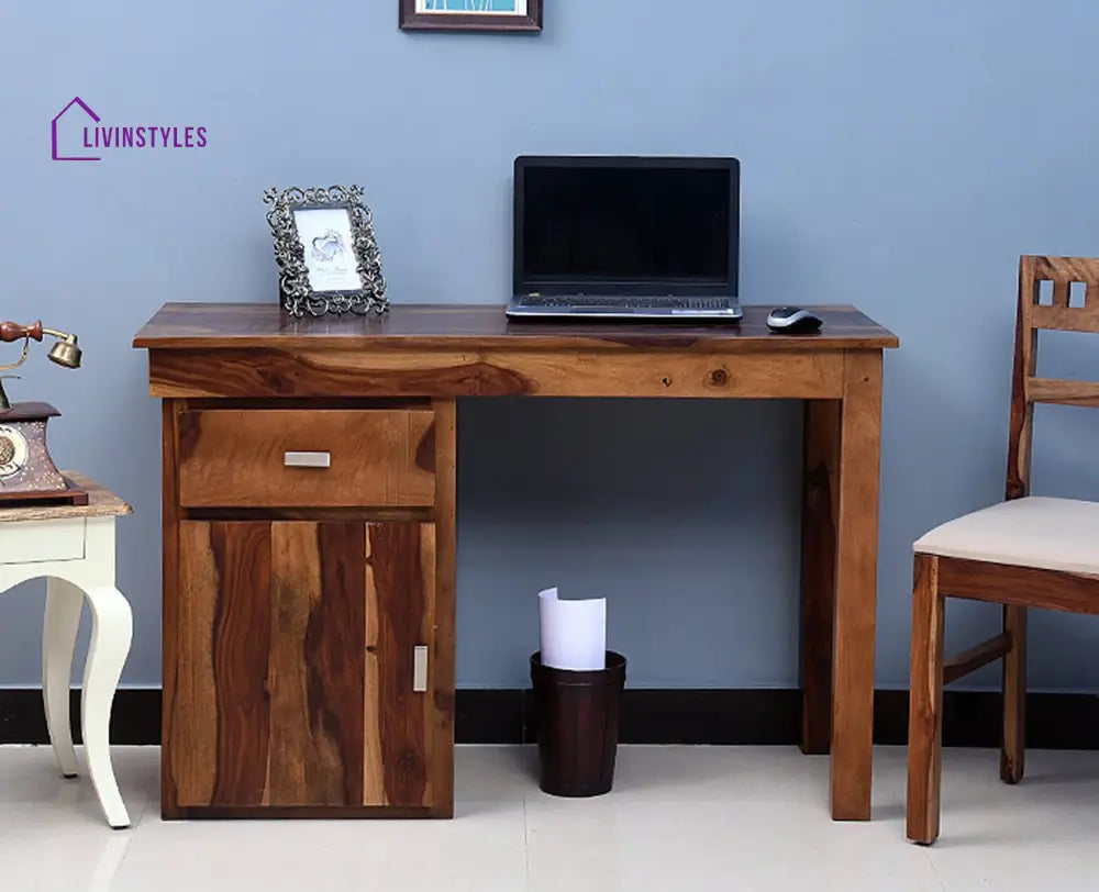 Bianca Solid Wood Writing Study Table Study Laptop Desk with Drawer Teak Finish Study Table