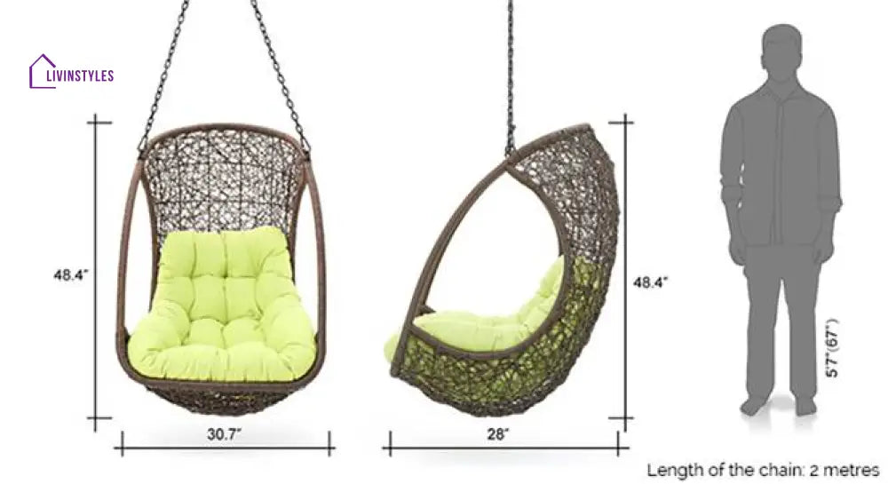 Bianchi Single Seater Hanging Swing Without Stand For Balcony Garden Swing (Dark Brown) Swings
