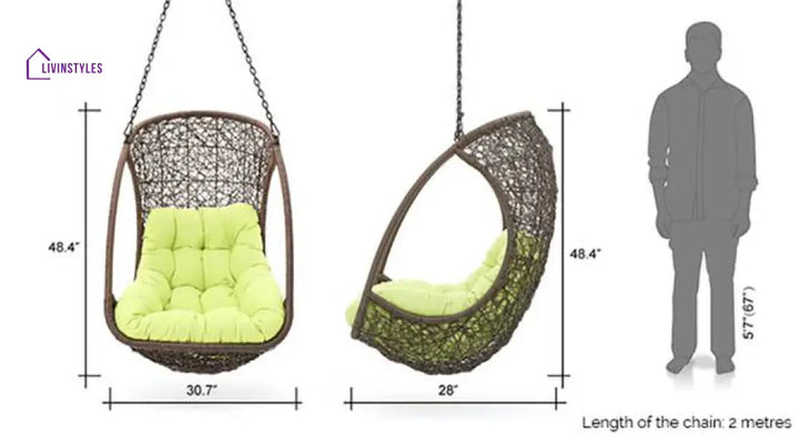 Bianchi Single Seater Hanging Swing Without Stand For Balcony Garden Swing (Dark Brown) Swings