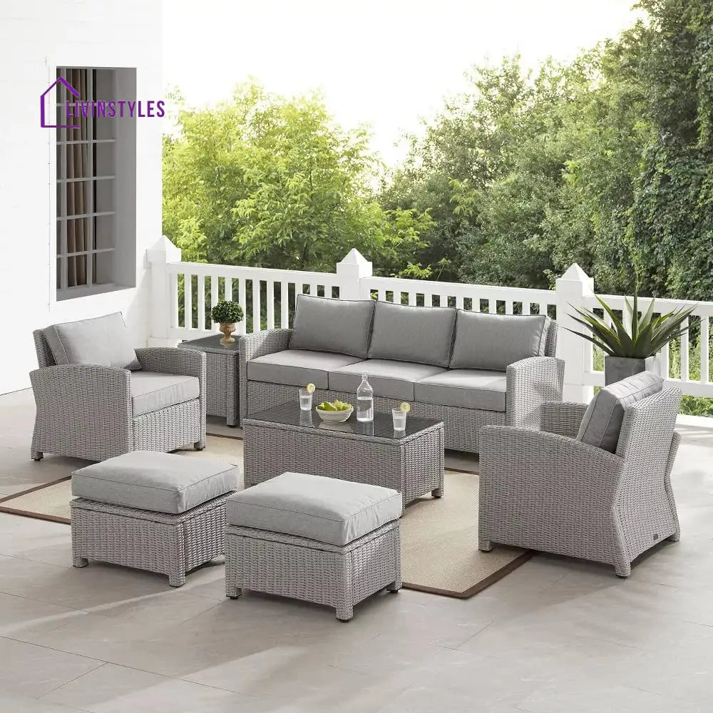 Bien Outdoor Garden Balcony Sofa Set 3 Seater 2 Single seater 2 Ottoman and 1 Center Table Conversation Set (Grey)