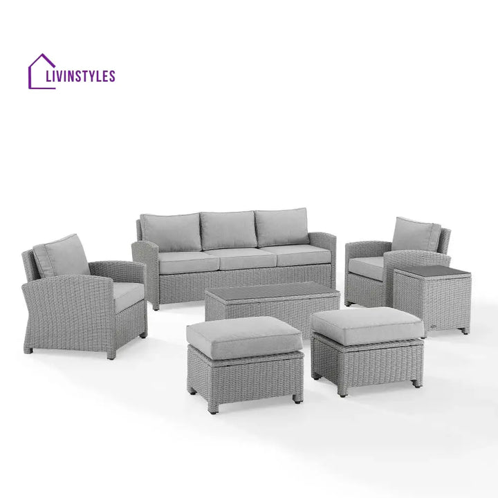 Bien Outdoor Garden Balcony Sofa Set 3 Seater 2 Single seater 2 Ottoman and 1 Center Table Conversation Set (Grey)