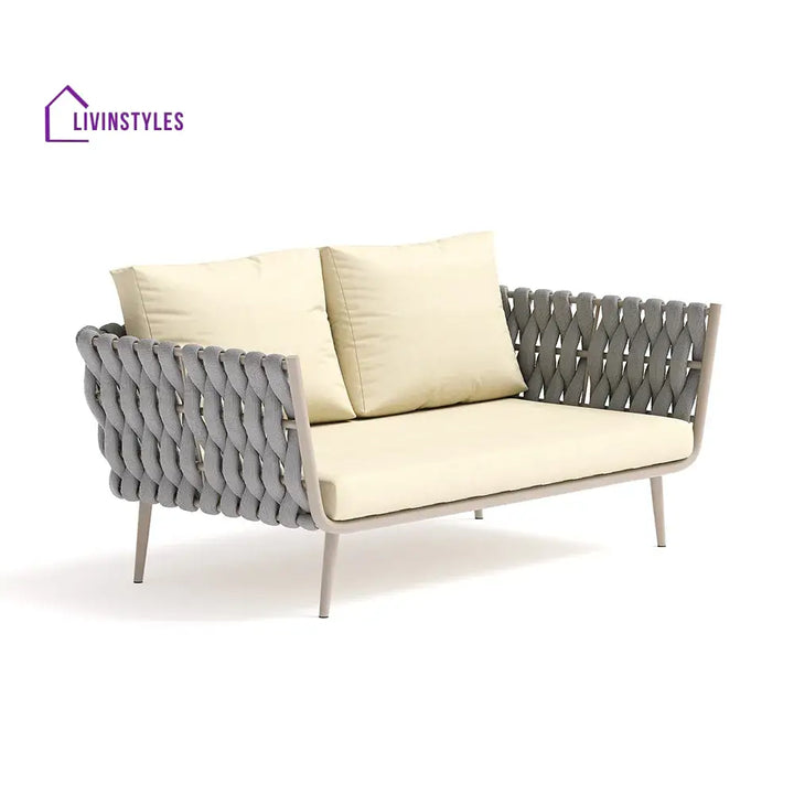 Bifrox Outdoor Garden Balcony Sofa Set 2 Seater 2 Single seater and 1 Center Table Set Braid & Rope (Beige + Grey)