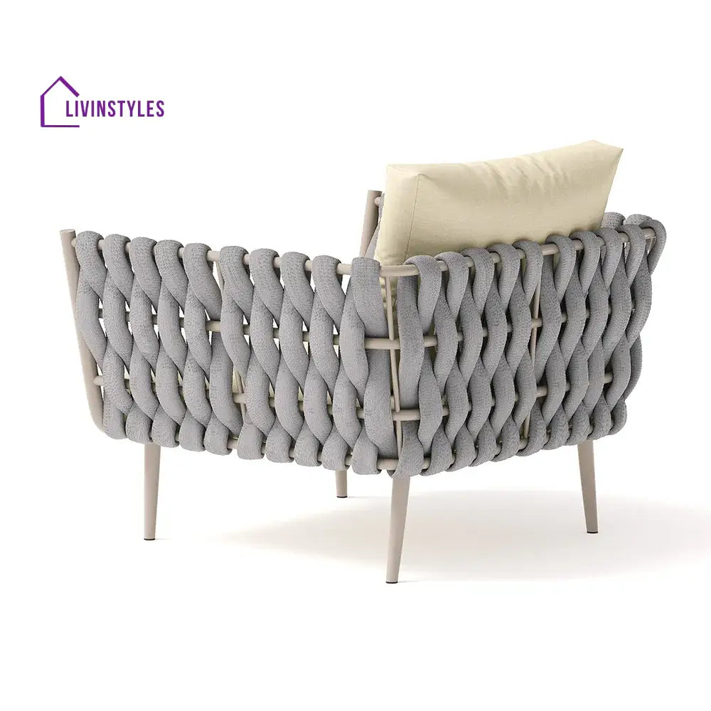 Bifrox Outdoor Garden Balcony Sofa Set 2 Seater 2 Single seater and 1 Center Table Set Braid & Rope (Beige + Grey)