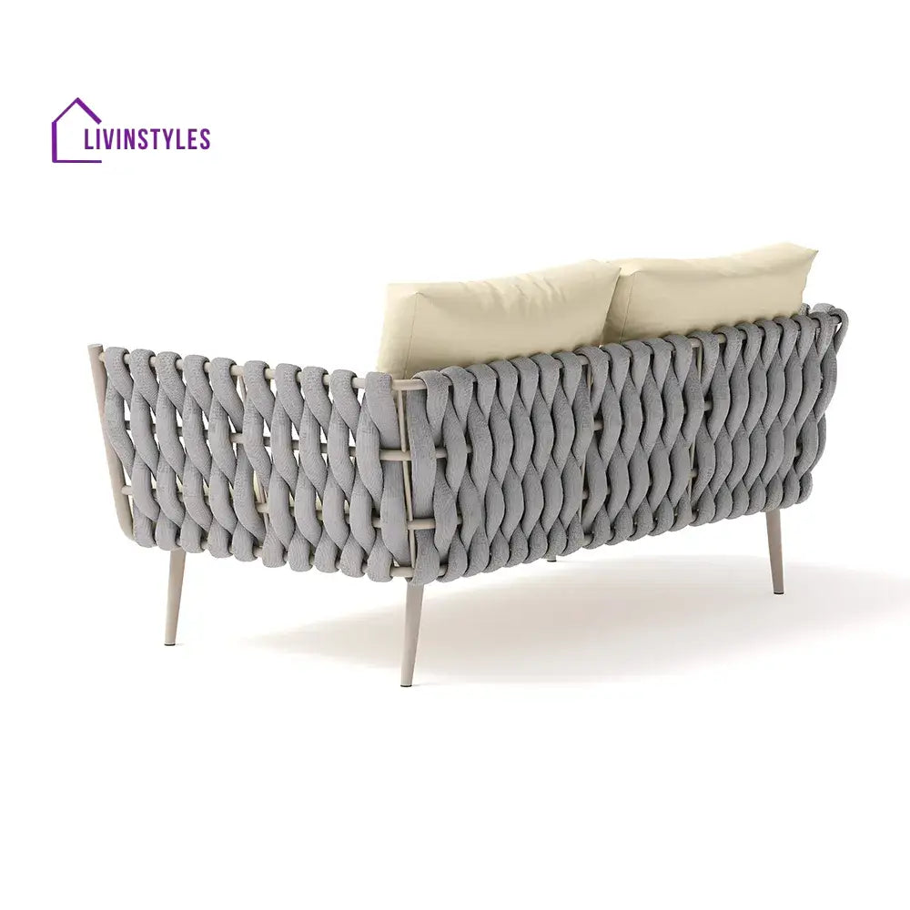 Bifrox Outdoor Garden Balcony Sofa Set 2 Seater 2 Single seater and 1 Center Table Set Braid & Rope (Beige + Grey)