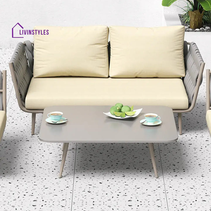 Bifrox Outdoor Garden Balcony Sofa Set 2 Seater 2 Single seater and 1 Center Table Set Braid & Rope (Beige + Grey)