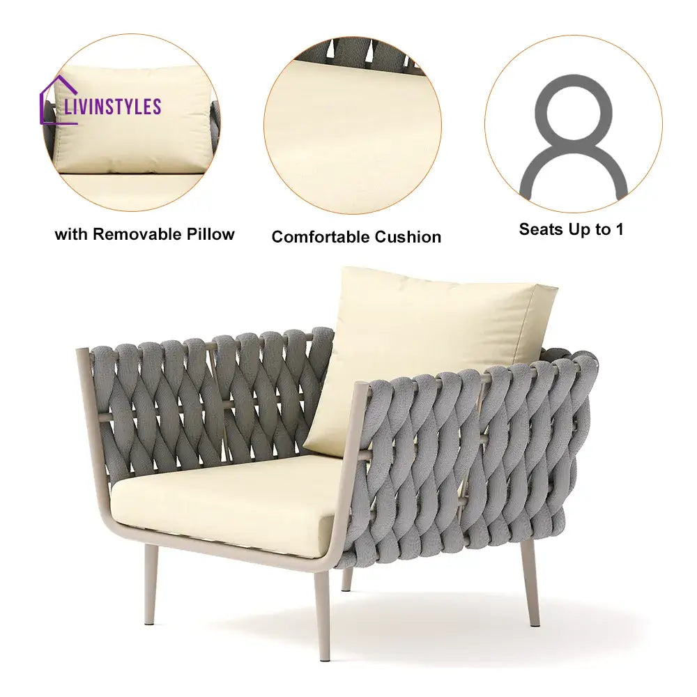 Bifrox Outdoor Garden Balcony Sofa Set 2 Seater 2 Single seater and 1 Center Table Set Braid & Rope (Beige + Grey)