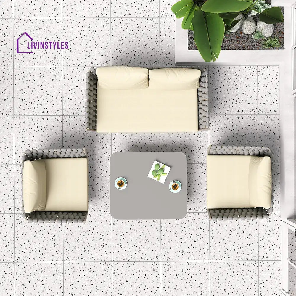 Bifrox Outdoor Garden Balcony Sofa Set 2 Seater 2 Single seater and 1 Center Table Set Braid & Rope (Beige + Grey)