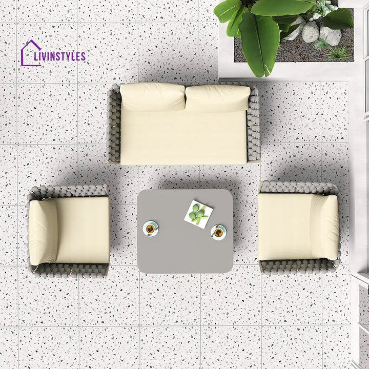 Bifrox Outdoor Garden Balcony Sofa Set 2 Seater 2 Single seater and 1 Center Table Set Braid & Rope (Beige + Grey)