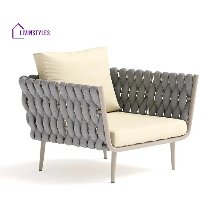 Bifrox Outdoor Garden Balcony Sofa Set 2 Seater 2 Single seater and 1 Center Table Set Braid & Rope (Beige + Grey)