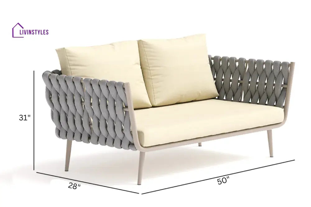 Bifrox Outdoor Garden Balcony Sofa Set 2 Seater 2 Single seater and 1 Center Table Set Braid & Rope (Beige + Grey)