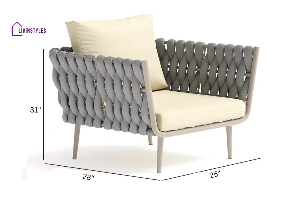 Bifrox Outdoor Garden Balcony Sofa Set 2 Seater 2 Single seater and 1 Center Table Set Braid & Rope (Beige + Grey)