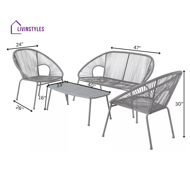 Bifur Outdoor Garden Balcony Sofa Set 2 Seater 2 Single seater and 1 Center Table Set (Gray) - Sofa Sets