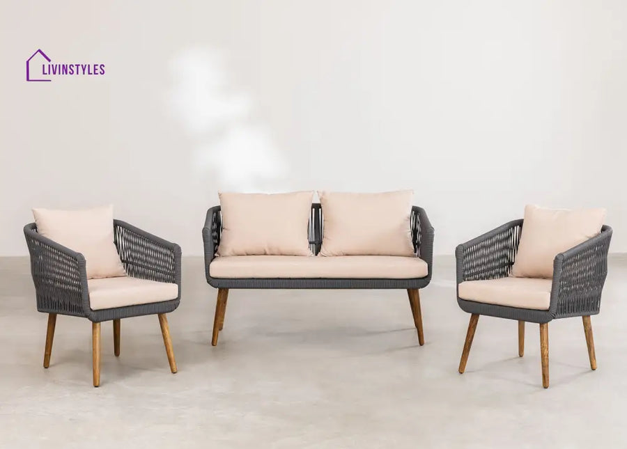 Bilbao Outdoor Sofa Set 2 Seater 2 Single seater Set Braided & Rope - Dark Grey - Sofa Sets