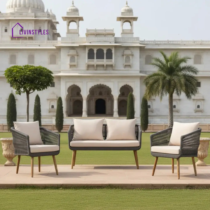 Bilbao Outdoor Sofa Set 2 Seater 2 Single seater Set Braided & Rope - Dark Grey - Sofa Sets