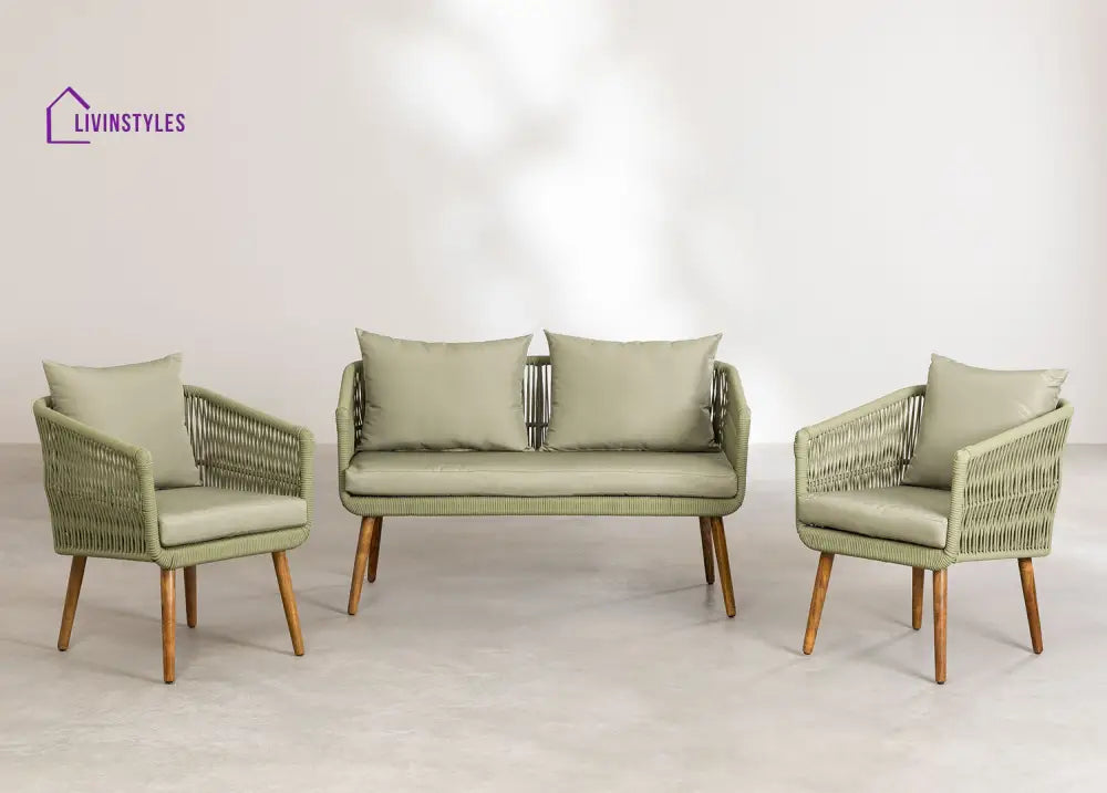 Bilbao Outdoor Sofa Set 2 Seater 2 Single seater Set Braided & Rope - Green - Sofa Sets