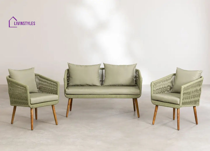 Bilbao Outdoor Sofa Set 2 Seater 2 Single seater Set Braided & Rope - Green - Sofa Sets