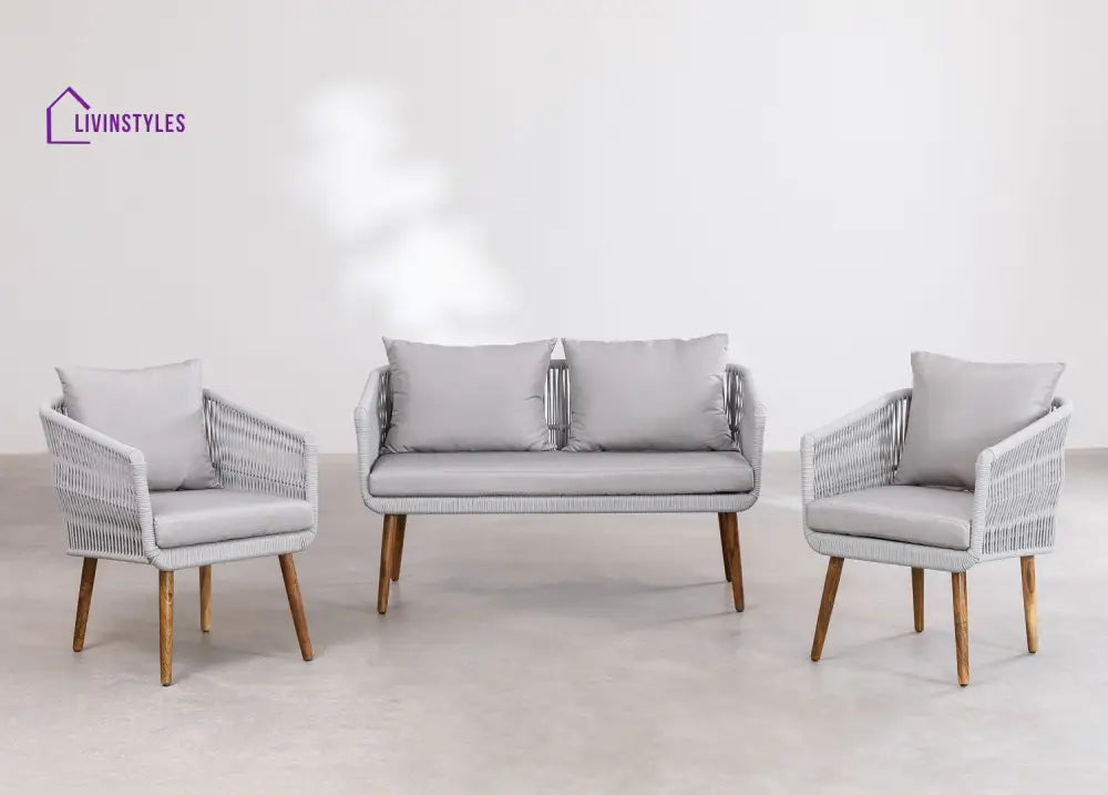 Bilbao Outdoor Sofa Set 2 Seater 2 Single seater Set Braided & Rope - Light Grey - Sofa Sets