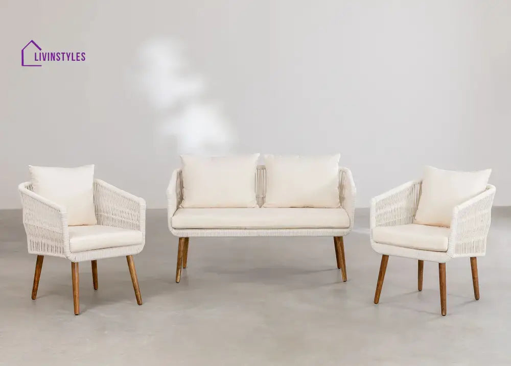 Bilbao Outdoor Sofa Set 2 Seater 2 Single seater Set Braided & Rope - White - Sofa Sets