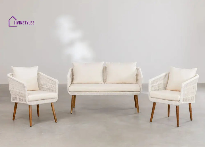 Bilbao Outdoor Sofa Set 2 Seater 2 Single seater Set Braided & Rope - White - Sofa Sets