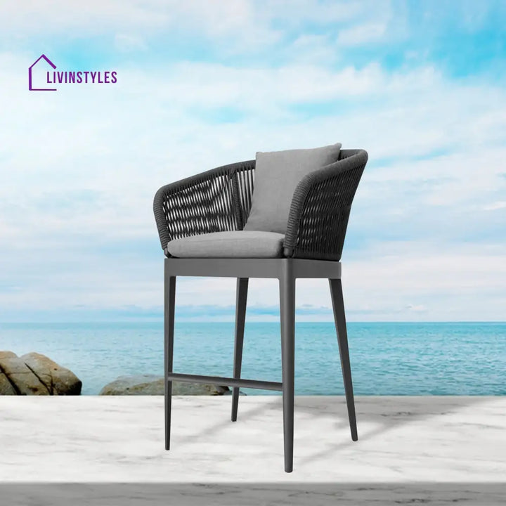 Bilge Outdoor Patio Bar Chair 1 Chair For Balcony Braided & Rope (Black) - Bar Sets