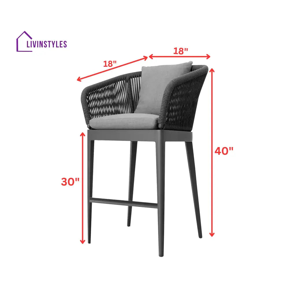Bilge Outdoor Patio Bar Chair 1 Chair For Balcony Braided & Rope (Black) - Bar Sets