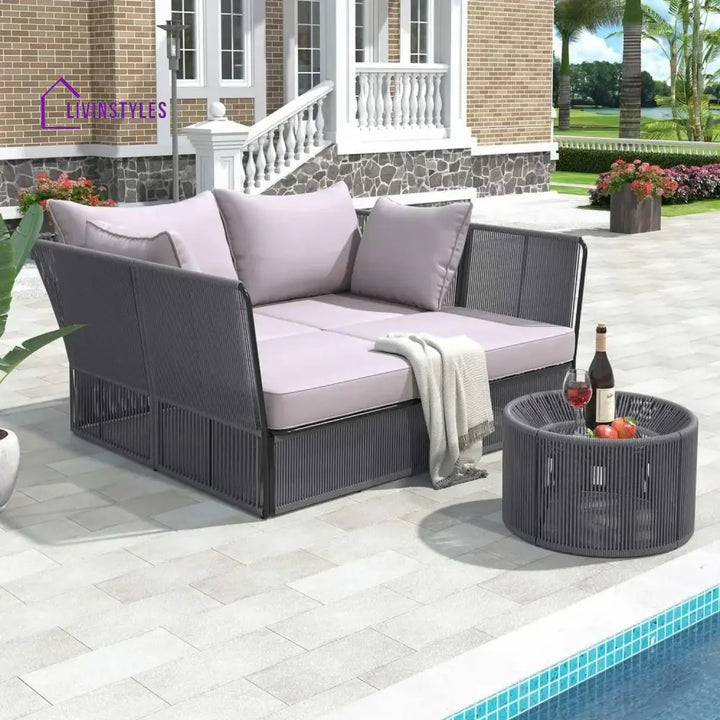 Bilha Outdoor Rope 2 Seater Patio Daybed With Side Table - Daybed