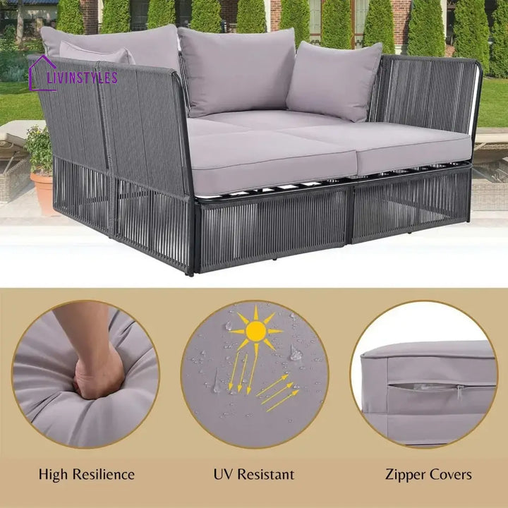 Bilha Outdoor Rope 2 Seater Patio Daybed With Side Table - Daybed