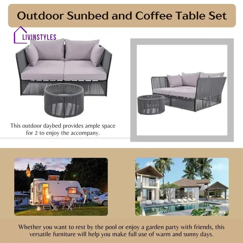 Bilha Outdoor Rope 2 Seater Patio Daybed With Side Table - Daybed