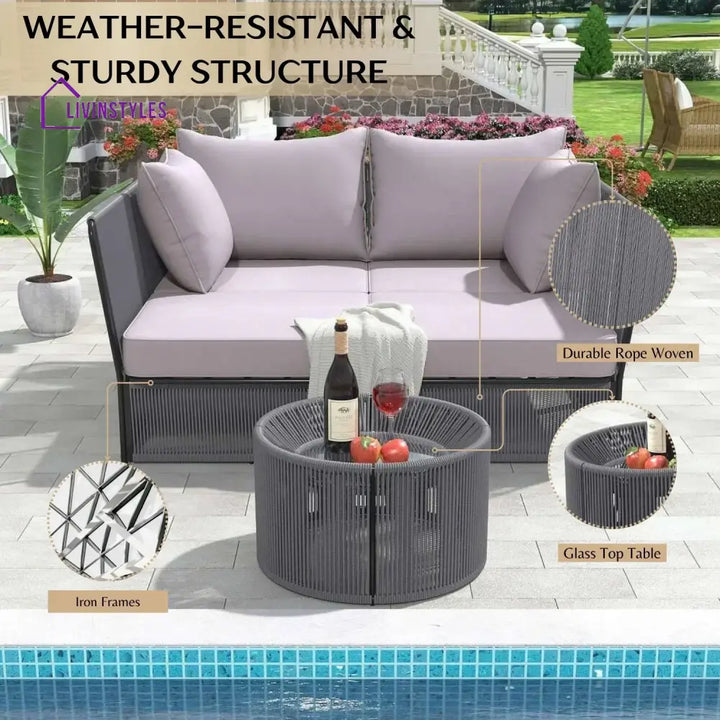 Bilha Outdoor Rope 2 Seater Patio Daybed With Side Table - Daybed