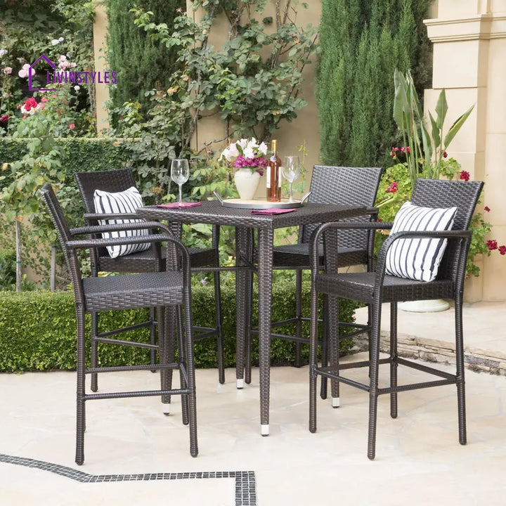 Billy Outdoor Patio Bar Sets 4 Chairs and 1 Table (Brown) - Bar Sets