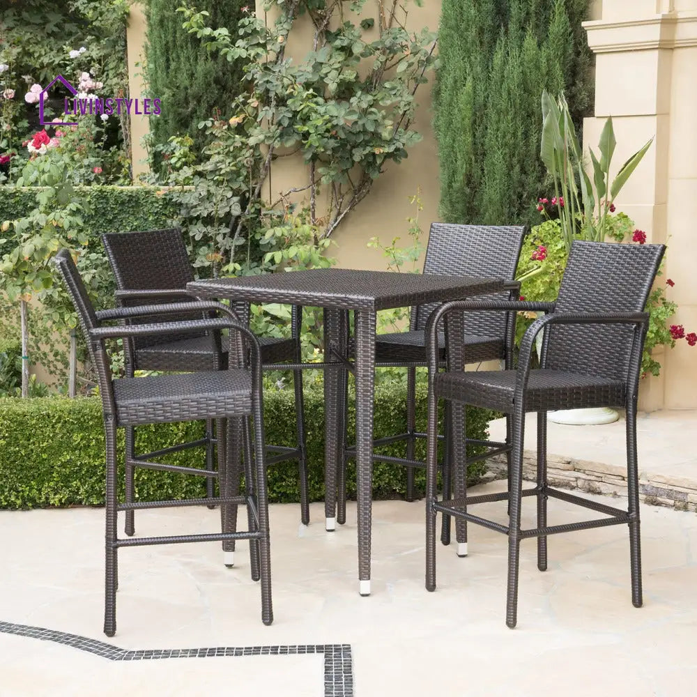 Billy Outdoor Patio Bar Sets 4 Chairs and 1 Table (Brown) - Bar Sets
