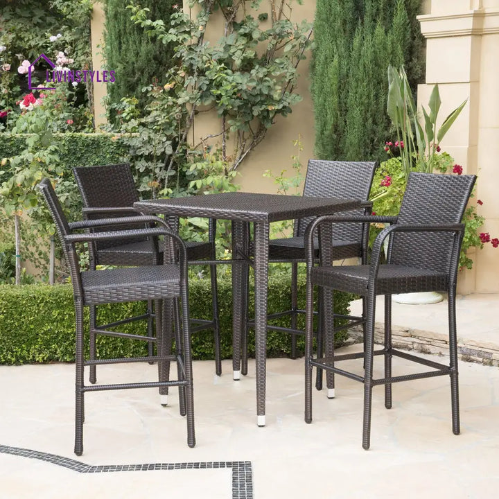 Billy Outdoor Patio Bar Sets 4 Chairs and 1 Table (Brown) - Bar Sets