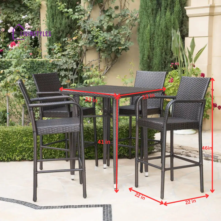 Billy Outdoor Patio Bar Sets 4 Chairs and 1 Table (Brown) - Bar Sets