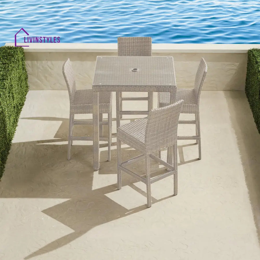 Billy Outdoor Patio Bar Sets 4 Chairs and 1 Table (Pearl White) - Bar Sets