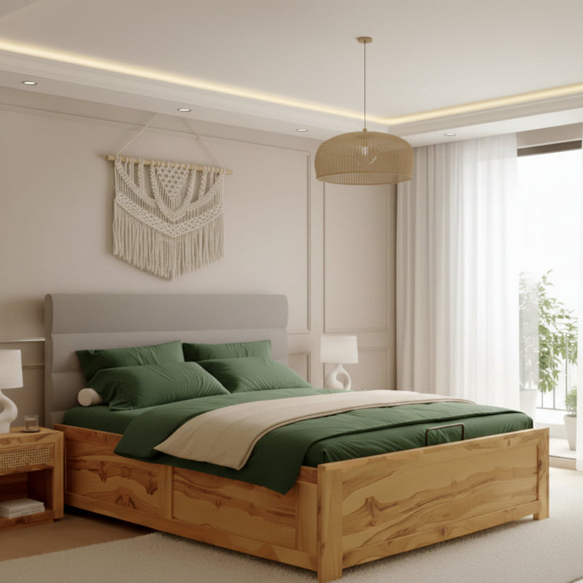 Binh Real Teak Wood Hydraulic Bed King Size Space Grey