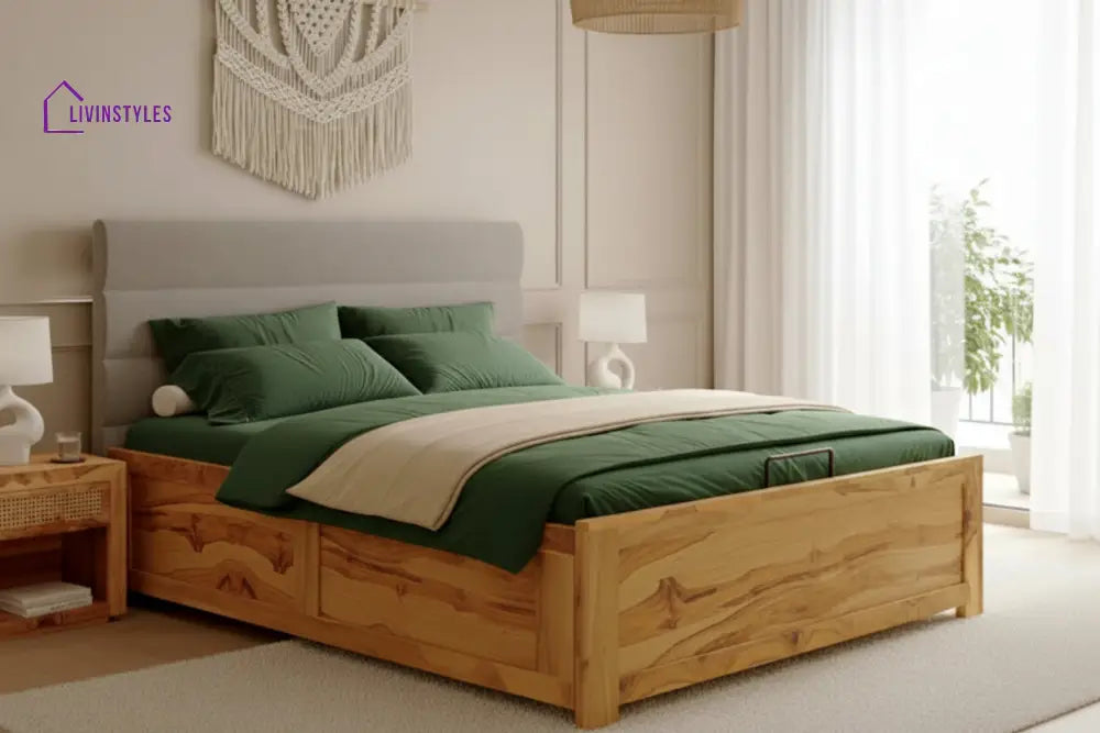 Binh Real Teak Wood Hydraulic Bed King Size Space Grey