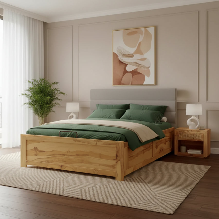 Binh Real Teak Wood Hydraulic Bed King Size Space Grey