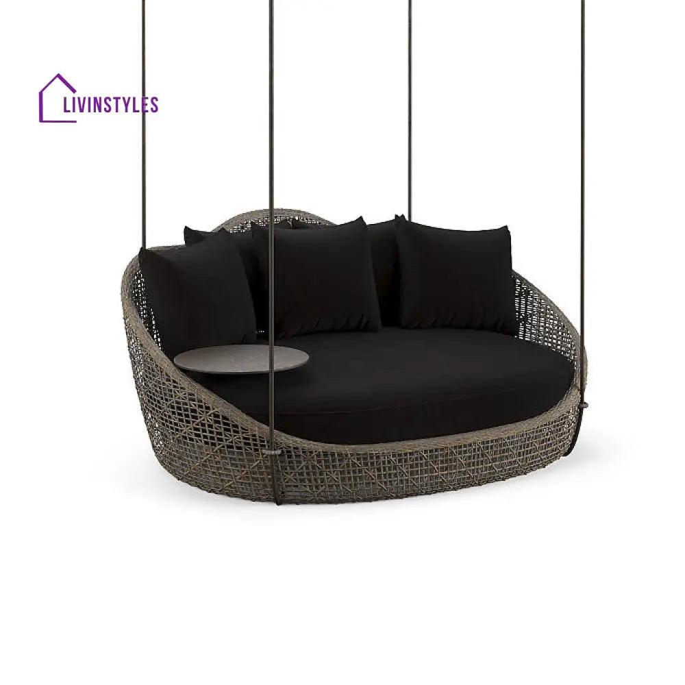 Binion Three Seater Hanging Swing Without Stand For Balcony Garden Swing (Brown) - Black - Swings