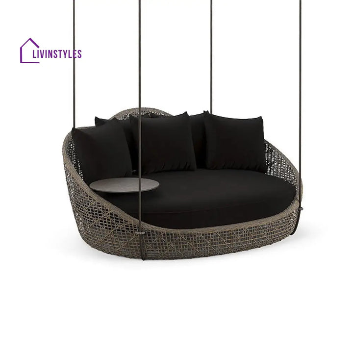 Binion Three Seater Hanging Swing Without Stand For Balcony Garden Swing (Brown) - Black - Swings