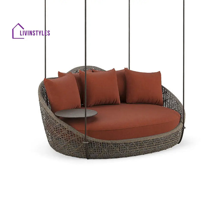 Binion Three Seater Hanging Swing Without Stand For Balcony Garden Swing (Brown) - Brick - Swings
