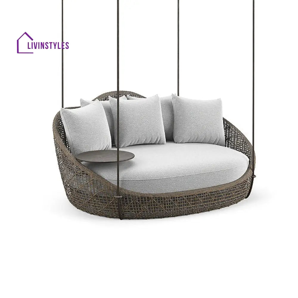 Binion Three Seater Hanging Swing Without Stand For Balcony Garden Swing (Brown) - Grey - Swings